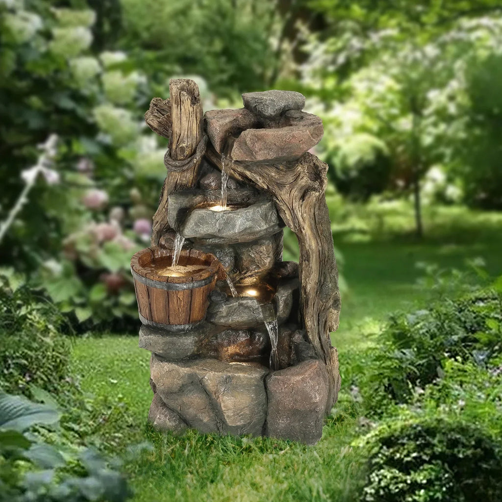 Barrel Outdoor Fountain Wall Lights And Resin With Stacked Led Nice HomeStock Naturally Rock