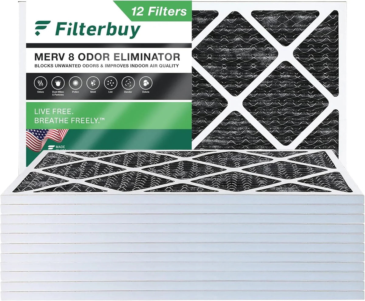 HVAC Pleated Carbon Odor 10x24x1 Furnace AC Activated Air Eliminator Filterbuy 8 with Filters (12-Pack) MERV