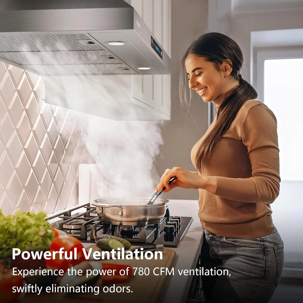 (36 Vent Stainless Inch) with Gesture (Kit CFM Panel, Steel 4 Included), 36 780 Convertible Control Inch Hoods Range Ducted Wall Speed Kitchen HisoHu Ductless Sensing&Touch Mount,