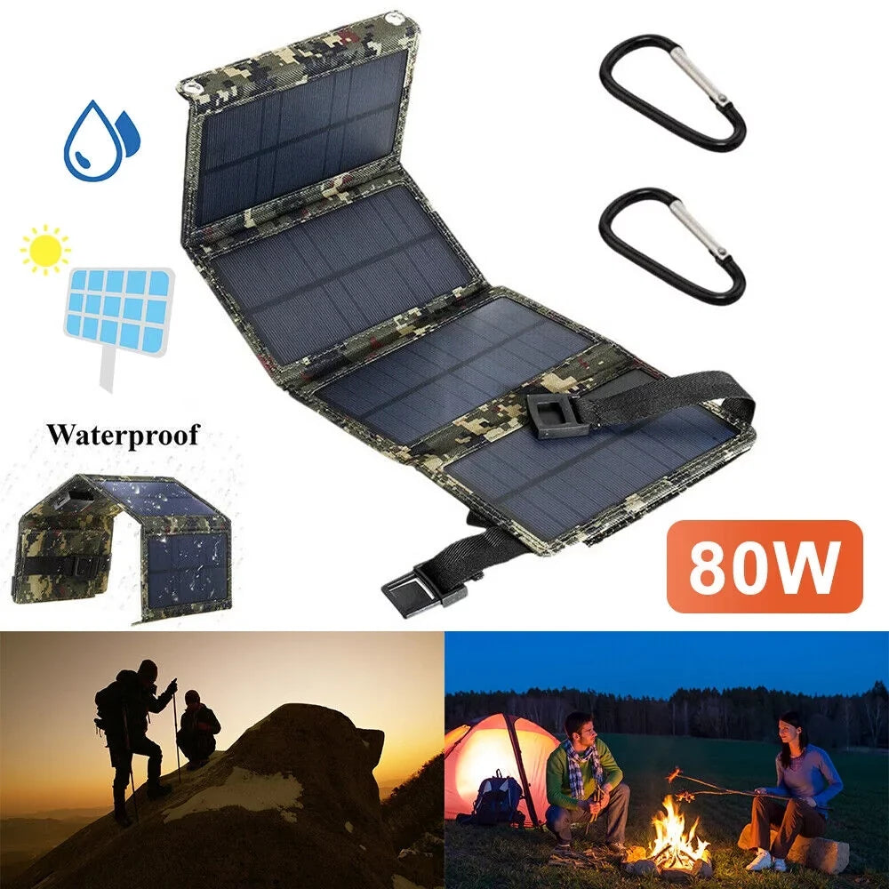 Solar USB Outdoor Power Panel USA Bank 80W Phone Folding JLLOM Camping Charger Hiking