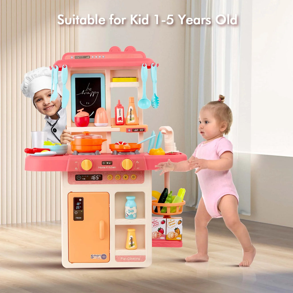Toys Kids Sounds with Preschool for Educational Toys Kitchen Pink 42-Pack Accessories Toddlers, Girls Toddler Set Kitchen for and Play Toy for Lights, Food, Boys, Pretend Set Real