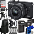 Lens 128GB Digital Mirrorless Camera Canon Kit 15-45mm M200 with + EOS (Black)