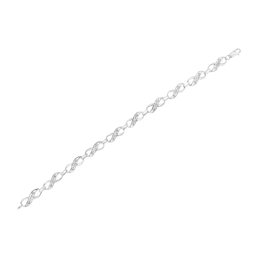 and (I-J Silver Set .925 Prong Color, Bracelet Link I3 Clarity) 7.25" Diamond Ribbon Sterling Infinity Accent -