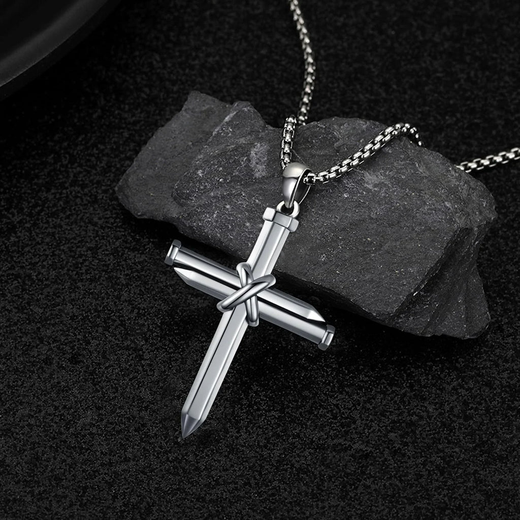 Nail Graduation Religious Midir&Etain Jewelry Solid Men Cross Boys Sterling Gifts Charm Cross 925 Silver Necklace Cross Pendant Necklace Christian for