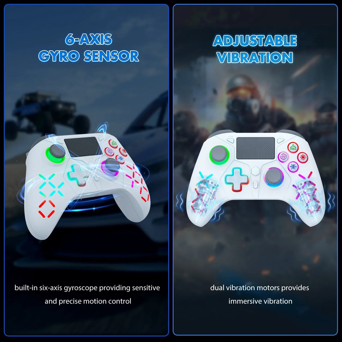 (White) /Slim/Pro Controller Adjustable Compatible with 4 LED Light Wireless for with Playstation RGB PS4,