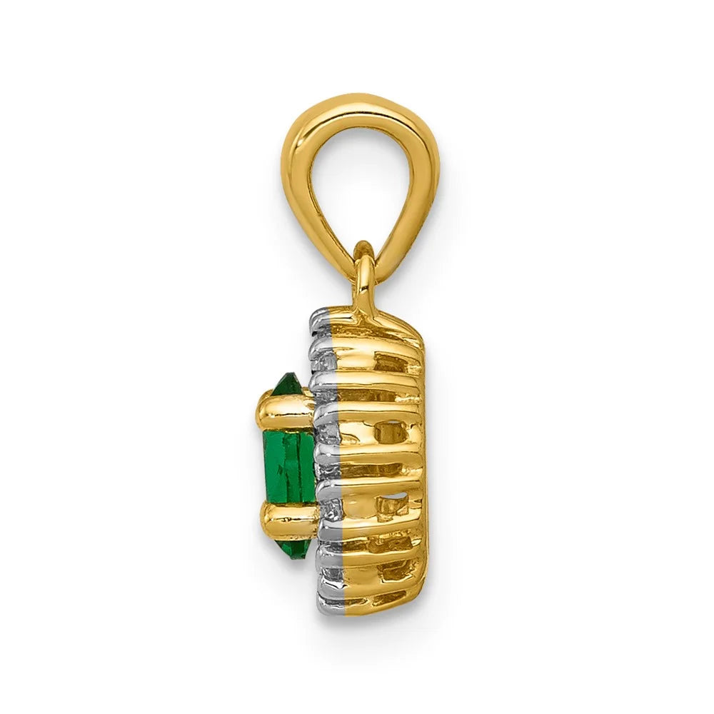 Diamond Rhodium QPM5252-EM-010-YA Oval and and Pendant 14k Emerald