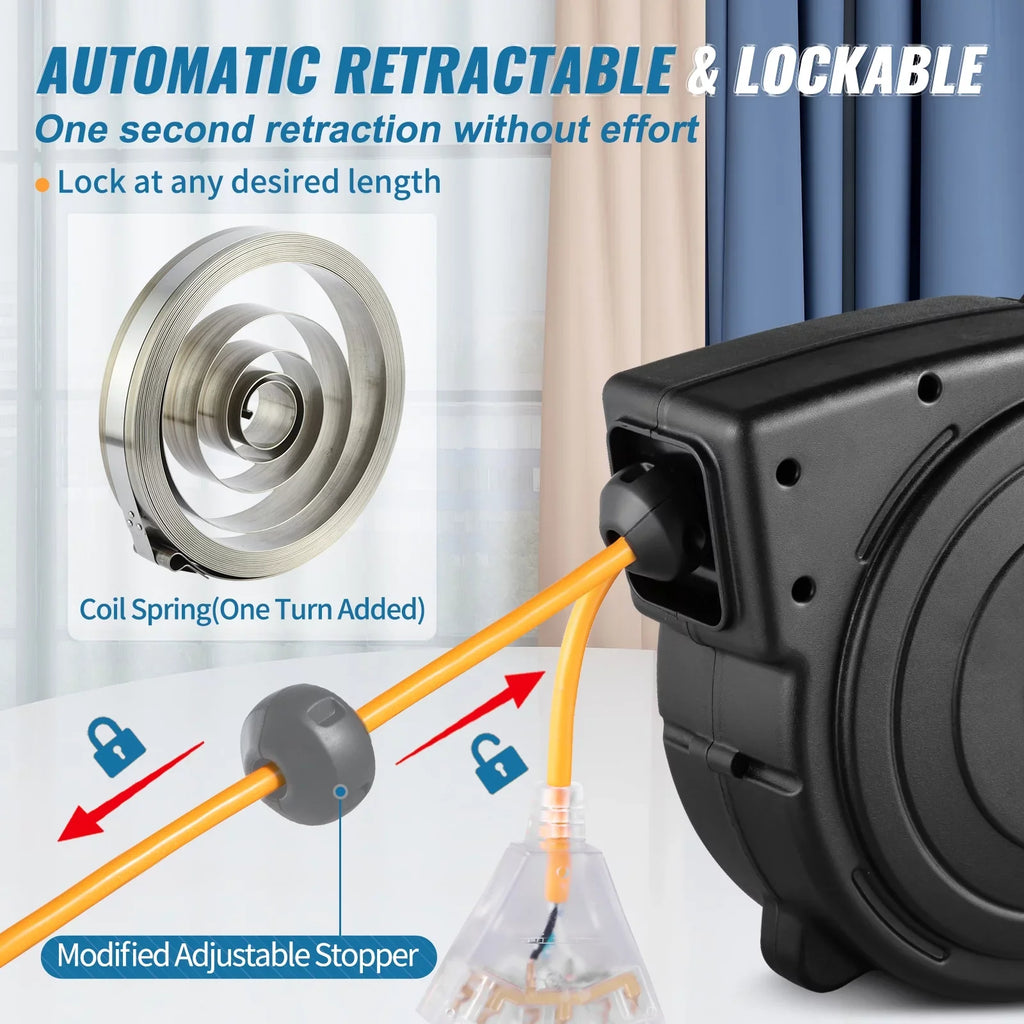 SJTOW Cord Cord BENTISM Retractable Power UL Reel 45FT 12AWG/3C Reel Extension