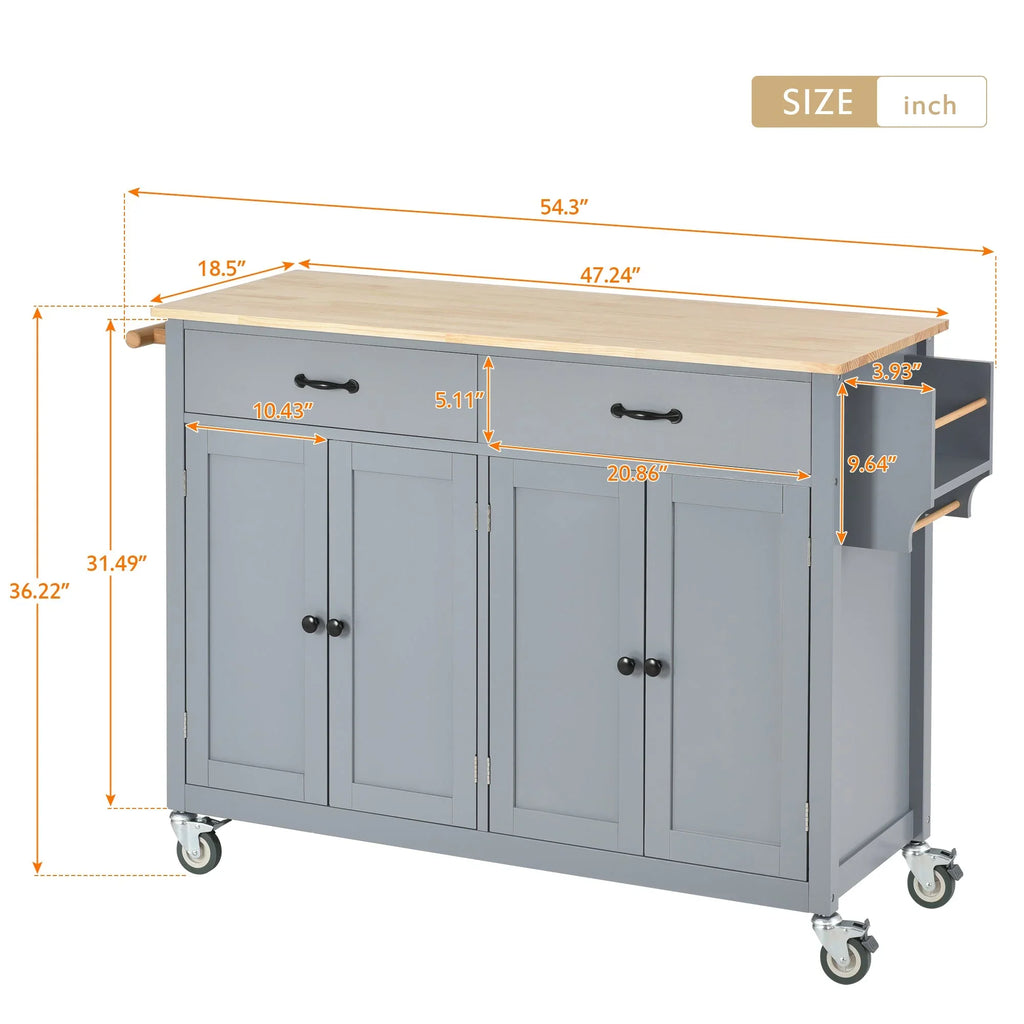 Kitchen Wood Locking - Blue Wheels Grey Top Island Solid Granite with Cart and