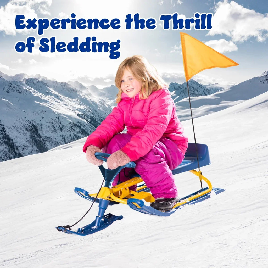 Adults Frost - Snow Flag for Wheel, Racer Kids Sledding Snow for Steering Rope Sled & Machrus Twin Brakes, Rush Pull and Sled Winter Safety with