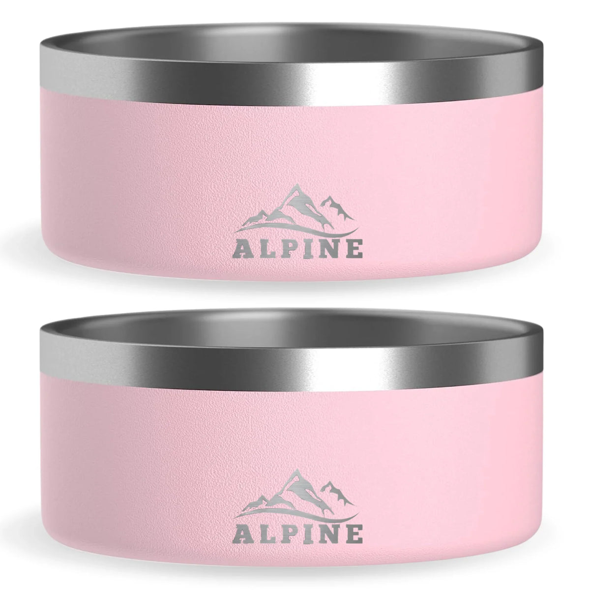 Stainless Pink) Insulated, (32 Walled Food Metal Water, ALPINE 2 Pet Bowls, Set Double Slip, oz, and Steel Dog Non for Bowl of Dishwasher Rustproof, Safe