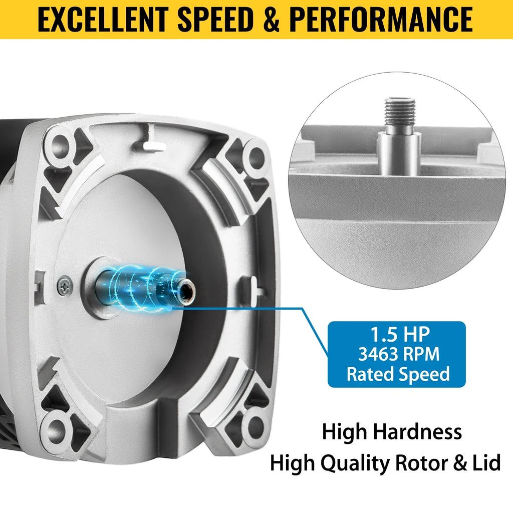 Motor, , Motor 7.88/15.5 230/115 Replacement rpm, 1.1 Factor, Pool 1.5 Service amps, Enclosure, Square Motor, ODP PSC, volts, Flange VEVOR Pool 1 Pool Frame, Pump speed, 3463 Kit 56Y Swimming