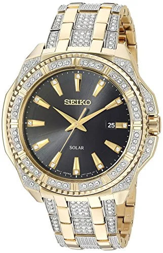 Casual SOLAR' Quartz 'CRYSTAL Stainless Seiko Watch Men's Steel SNE458