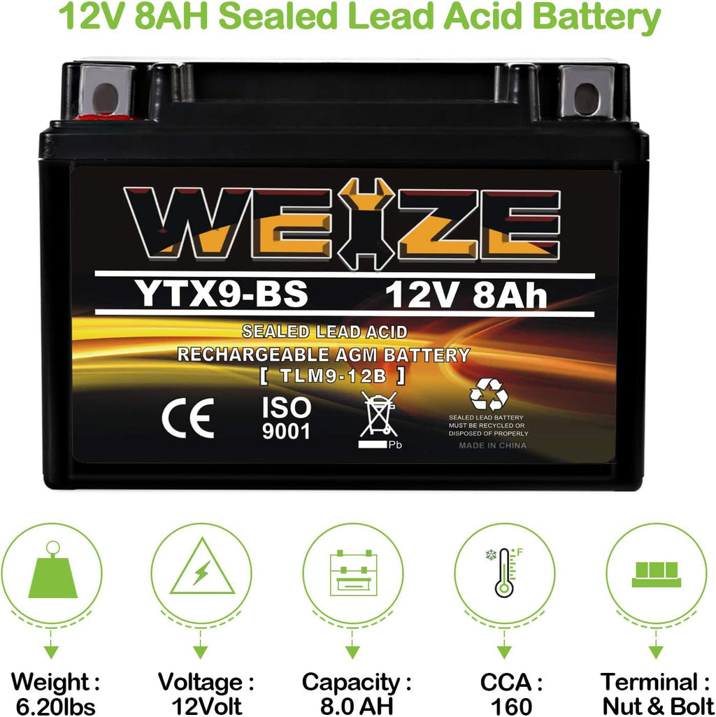 Sealed AGM Free Performance YTX9-BS Maintenance High Motorcycle ATV Battery