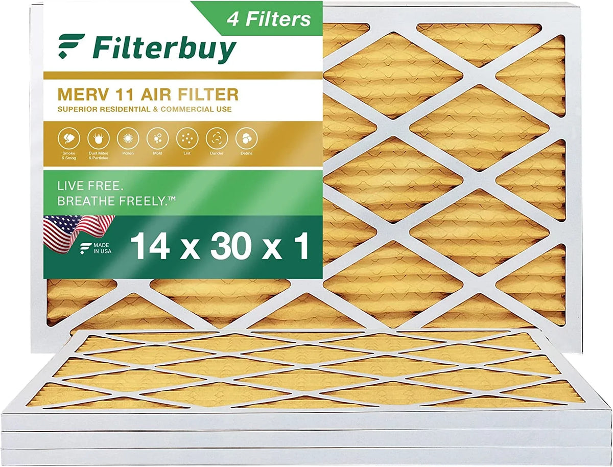 Air 11 (4-Pack) Filterbuy Furnace Filters 14x30x1 HVAC MERV AC Pleated