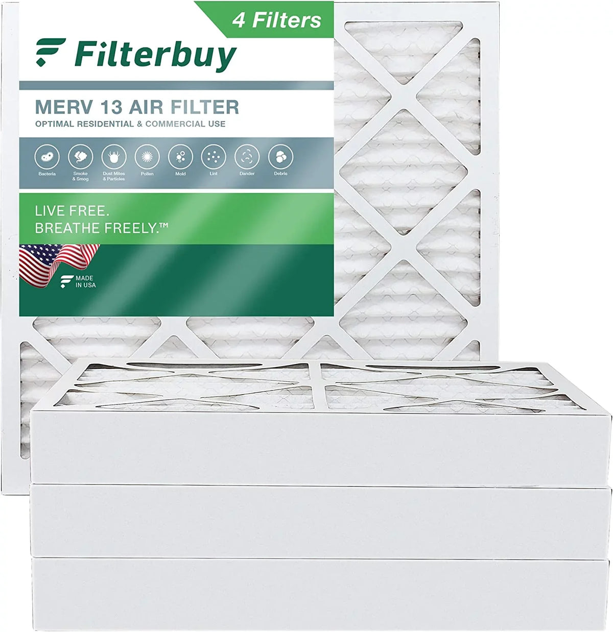 Pleated MERV Filterbuy Filters 13 (4-Pack) HVAC Furnace AC 20x20x4 Air