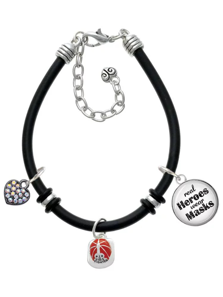 Charm Enamel Wear Heroes Real Delight Jewelry Silvertone Firefighter Masks Red Bracelet Helmet Rubber Black Dome