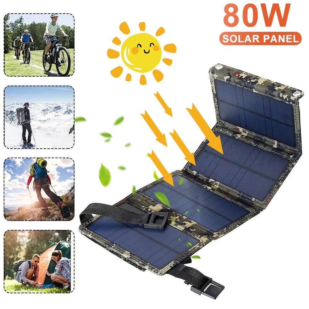 Solar USB Outdoor Power Panel USA Bank 80W Phone Folding JLLOM Camping Charger Hiking