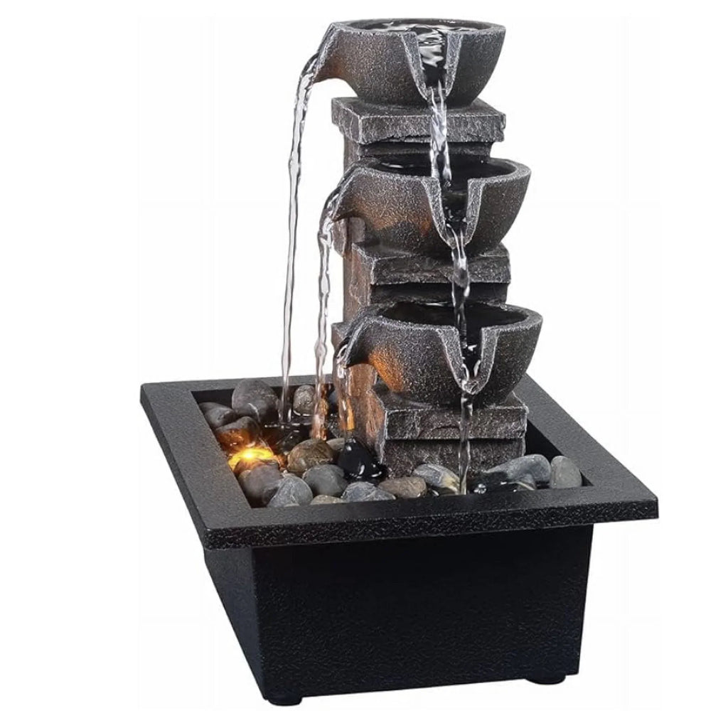 Imitation Waterfall Stone River Tabletop Natural Meditation Relaxing Many Home Wall Décor Fountain(22070) LED Lights Fountain Tabletop Office Rock Fountain 3-Tier GOSSI