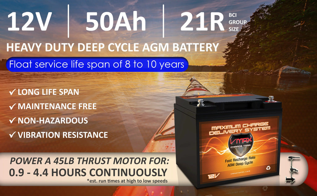 Fishing Thrust 50lb Electric 50AH Battery Boat 12V Outsunny for MR86-50 12V Motor Trolling AGM Vmaxtanks
