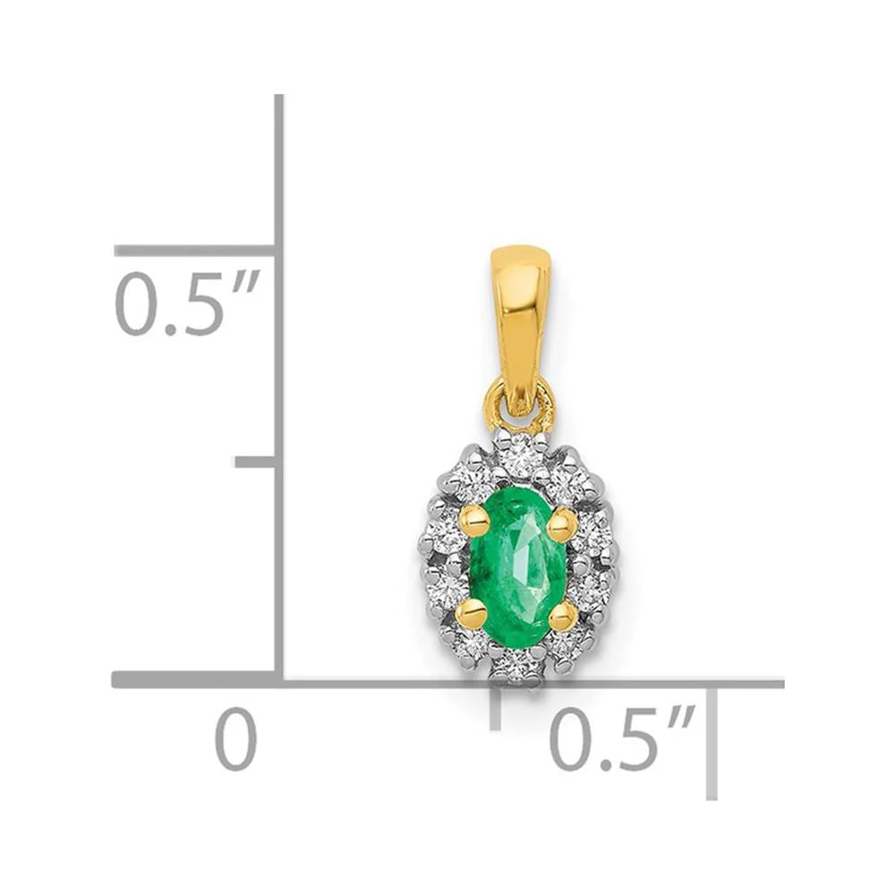 Diamond Rhodium QPM5252-EM-010-YA Oval and and Pendant 14k Emerald