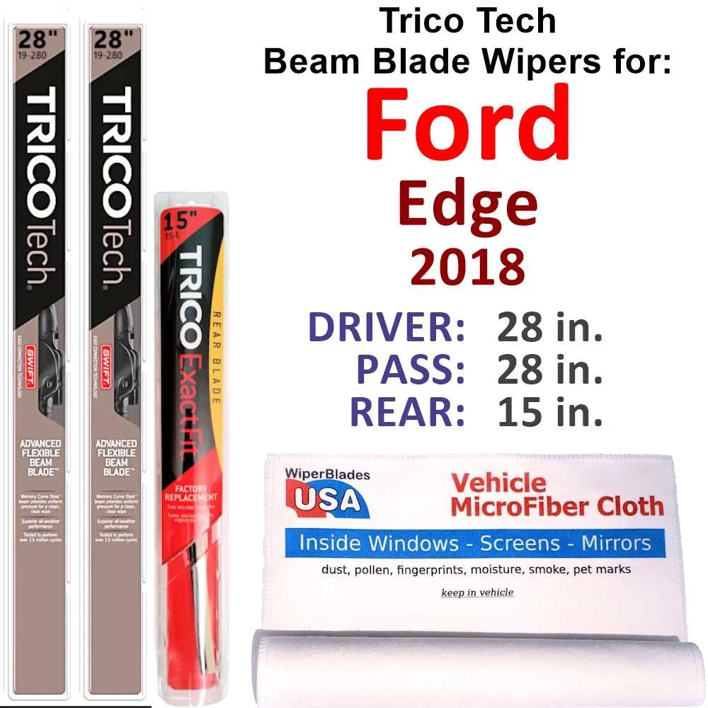 Wipers Wiper Edge w/Rear of 3) Ford 2018 Blade Beam (Set