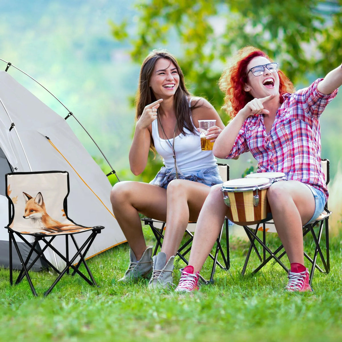 with for Outdoor Chair Beach Leaves Small Chair Bag Chair Carry Portable Folding Lawn Chair Camping Kids Autumn Fishing Fox with