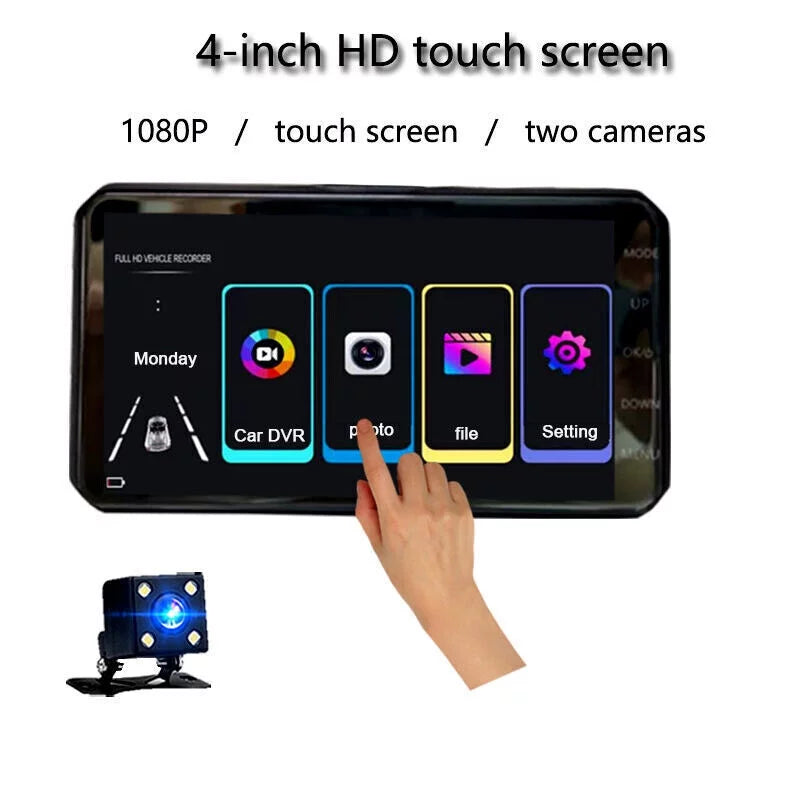 and Parking Car Lens Front and Touch HD Dual Recorder Camera G-Sensor, Video Screen Monitoring Dash Cam 1080P Driving DVR 4" Xhy Rear Detection Motion