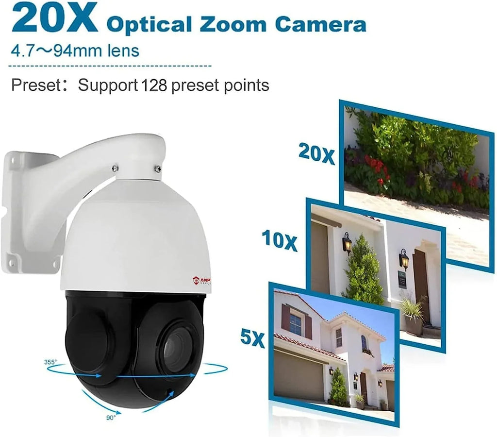 Vision, IP66 Indoor with Outdoor PoE Camera Metal, Security IR 360°/Tilt PTZ Anpviz Detection, Surveillance IP Person Optical PTZ IP Mic/Audio, 20X Night Waterproof Pan Vehicle 8MP Zoom, 90°, Camera