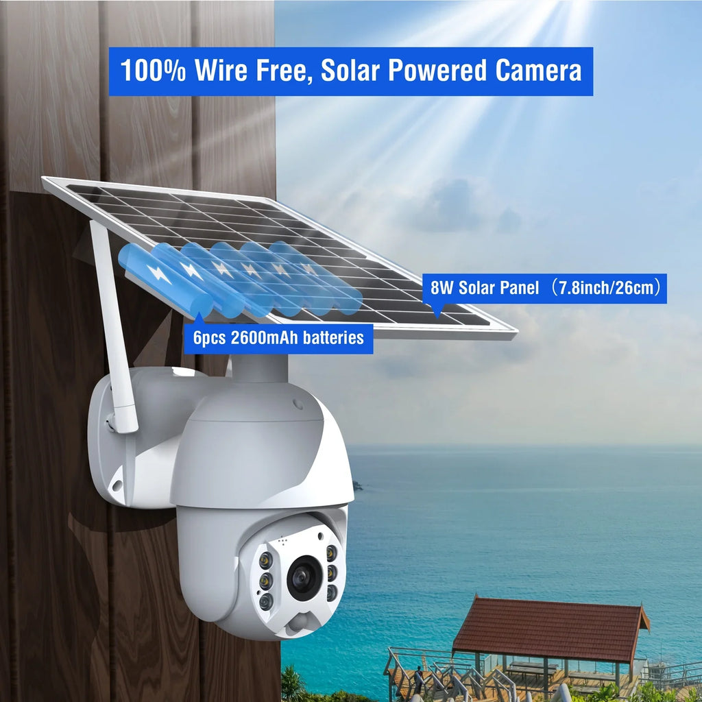 Outdoor Security Audio 15600mAh Solar Camera Camera with Motion Color Night Panel, TOGUARD Vision, Battery Wireless PTZ Surveillance PIR with Wifi Dome Detection, 1080P 2-Way