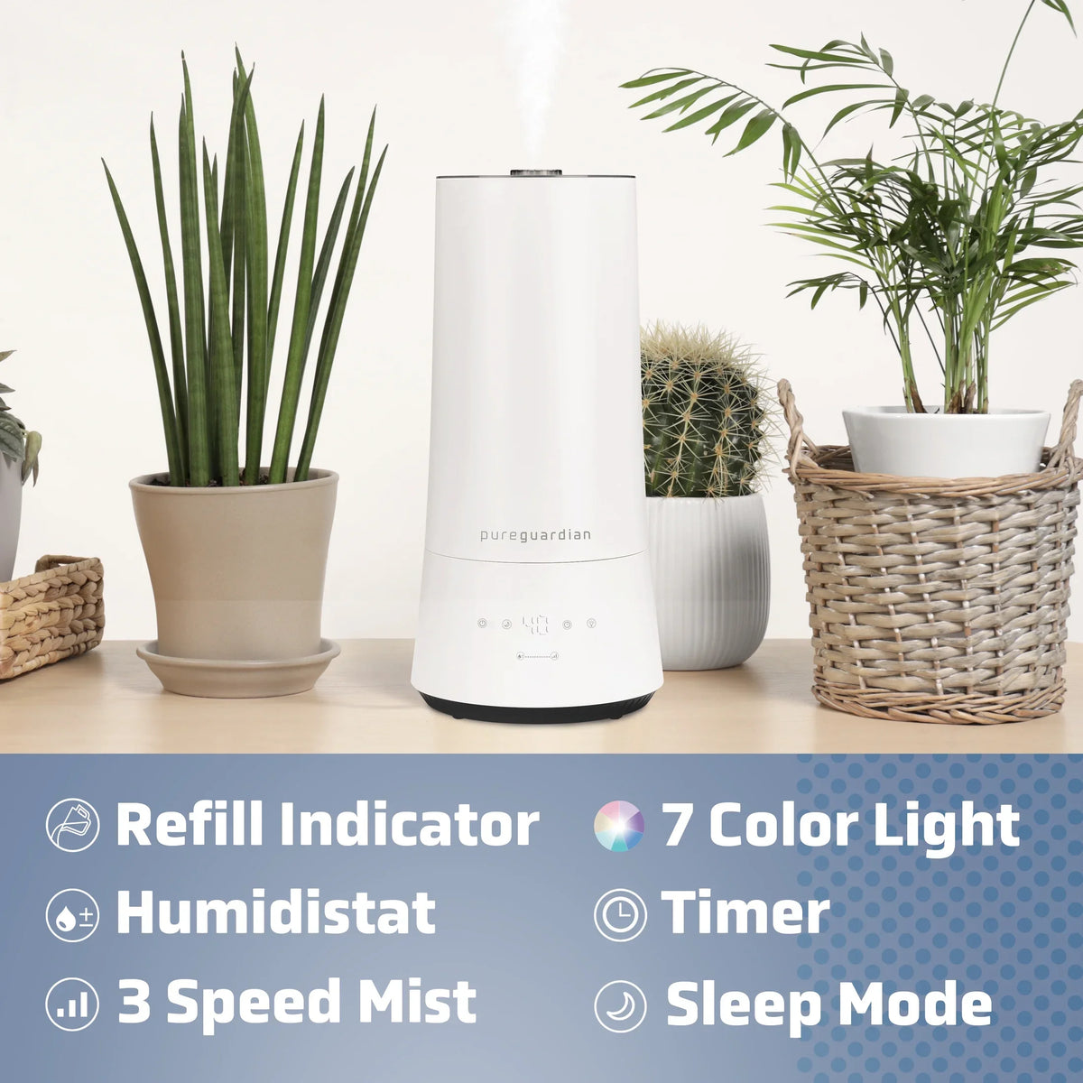 with Ultrasonic 90-Hour 1.6 ft. PureGuardian Mist 420 Sq. Humidistat, H997W Gallon Humidifier Cool