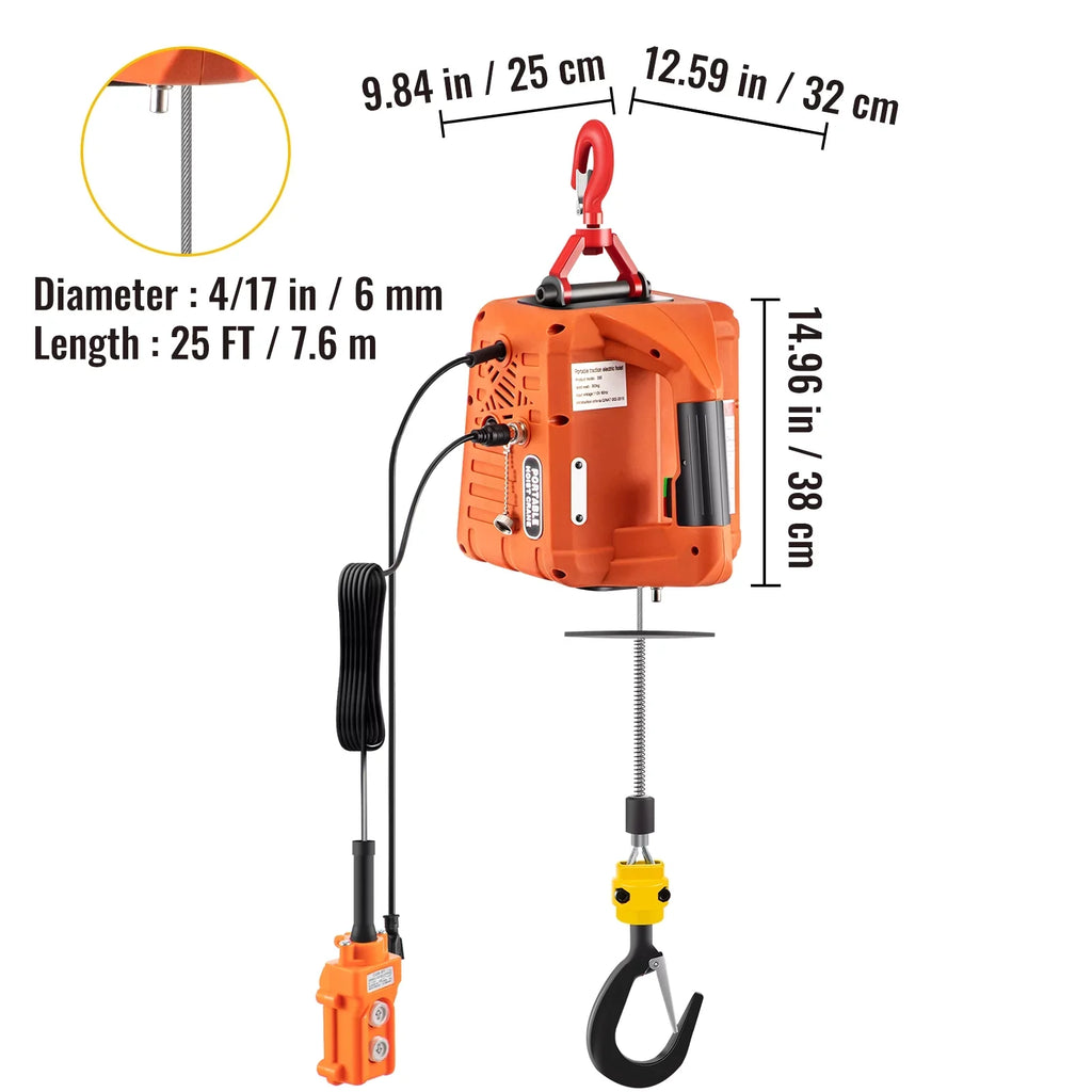 Hoist 25ft Remote 3-in-1 Crane Portable Electric BENTISM w/ Winch Control 1100lbs