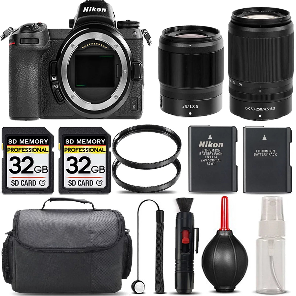 '+ Mirrorless Lens Storage 64GB Kit 35mm Filter International UV + - Cleaning Battery Lens Backup + + Version Case Nikon + f/1.8 f/4.5-6.3 + 50-250mm S VR with Z6