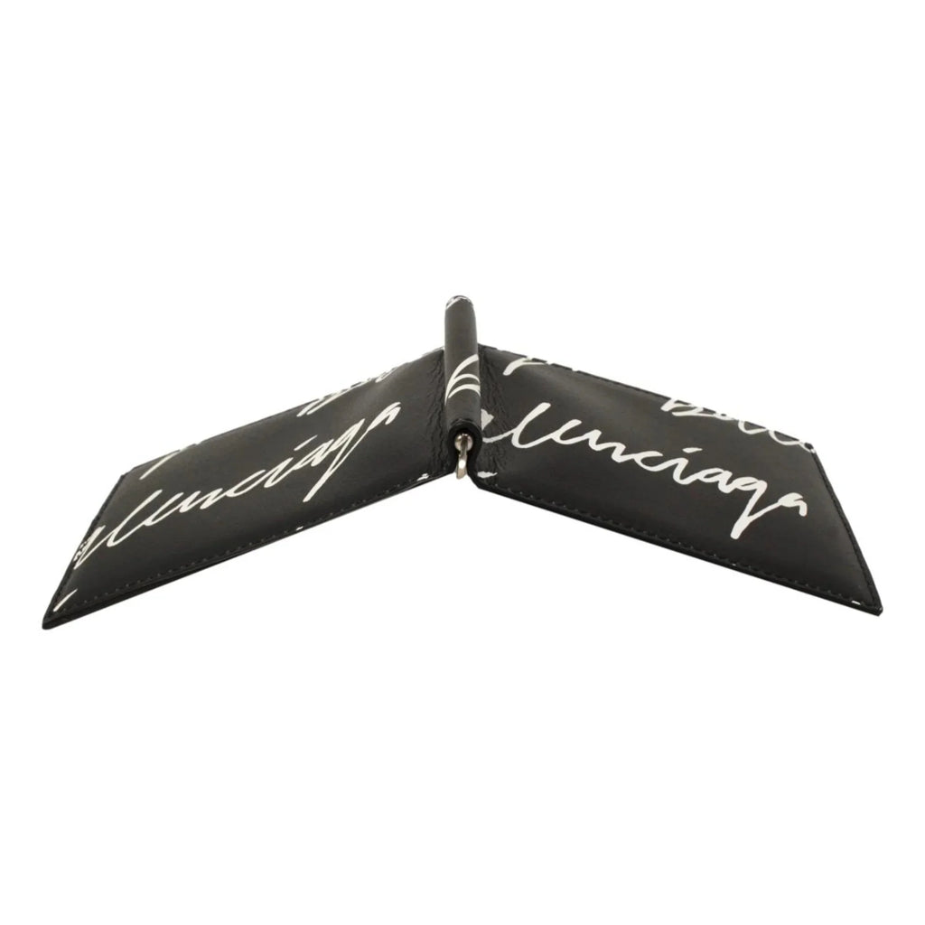 Black Logo Scribble Cash Wallet 625819 Money Clip Balenciaga Leather