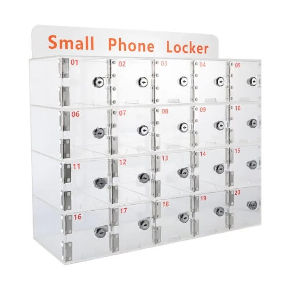Slots Clear Storage Box 20 Cell Locker Thickened Keys Phone Cellphone w/ Acrylic
