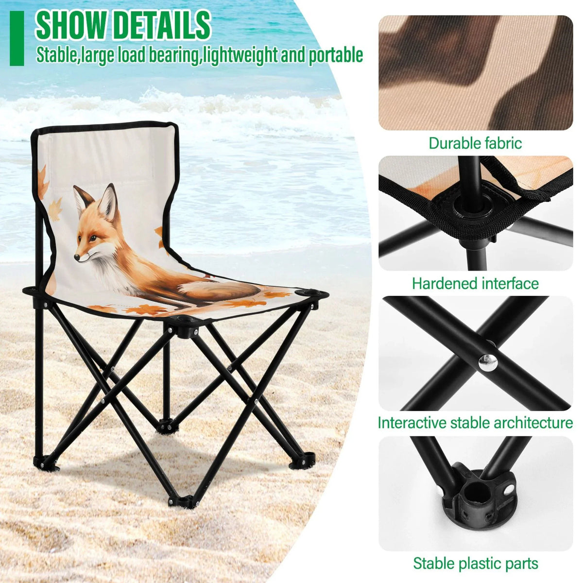 with for Outdoor Chair Beach Leaves Small Chair Bag Chair Carry Portable Folding Lawn Chair Camping Kids Autumn Fishing Fox with