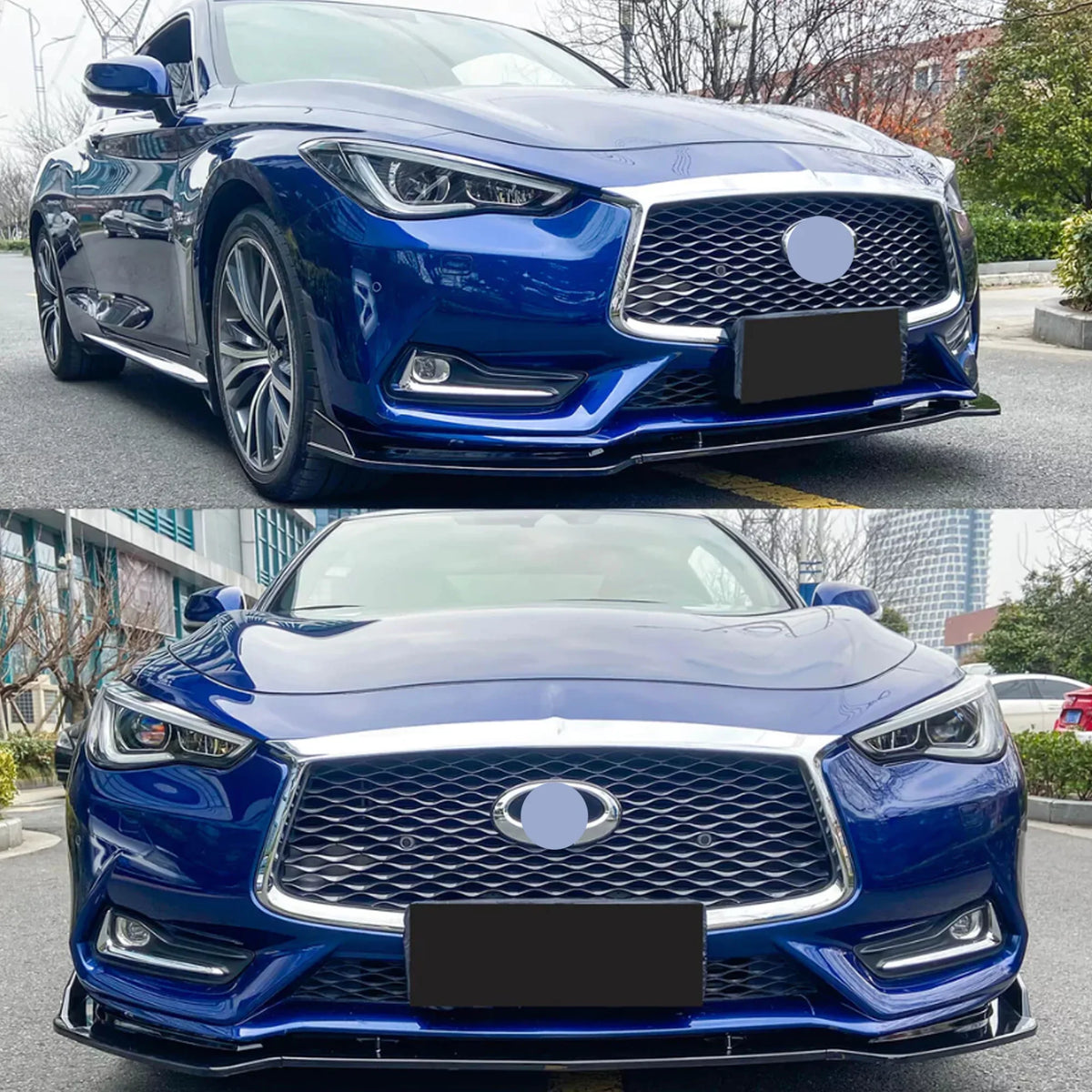 Bumper Gloss Front 2017-2023 for 3PCS NINTE Infiniti Q60 Black Lip