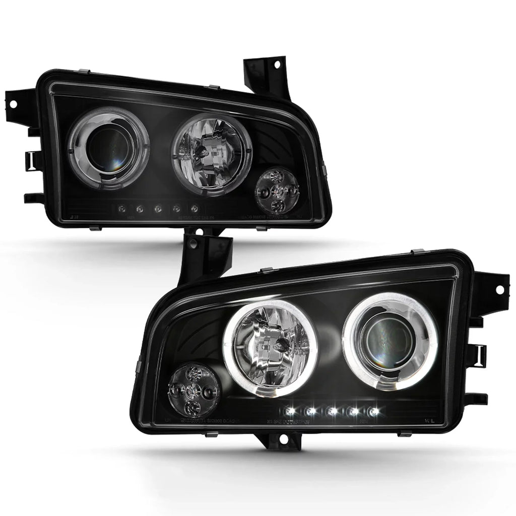 [LED + 2006-2008 Tail in AKKON Lights Charger Tail + Dual Halo Headlights Housing Smoke - Headlights]Fits Black Dodge