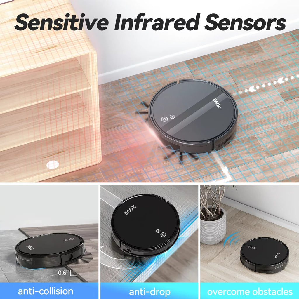 Floor Robotic with 2000 Robot 600ML Battery Care, Pa Suction Low & Automatic Cleaner, Ideal Self-Charging, 2600mAh Life Rove Pet Pile Strong and Hard for Carpet Sweeper Dustbin, Vacuum