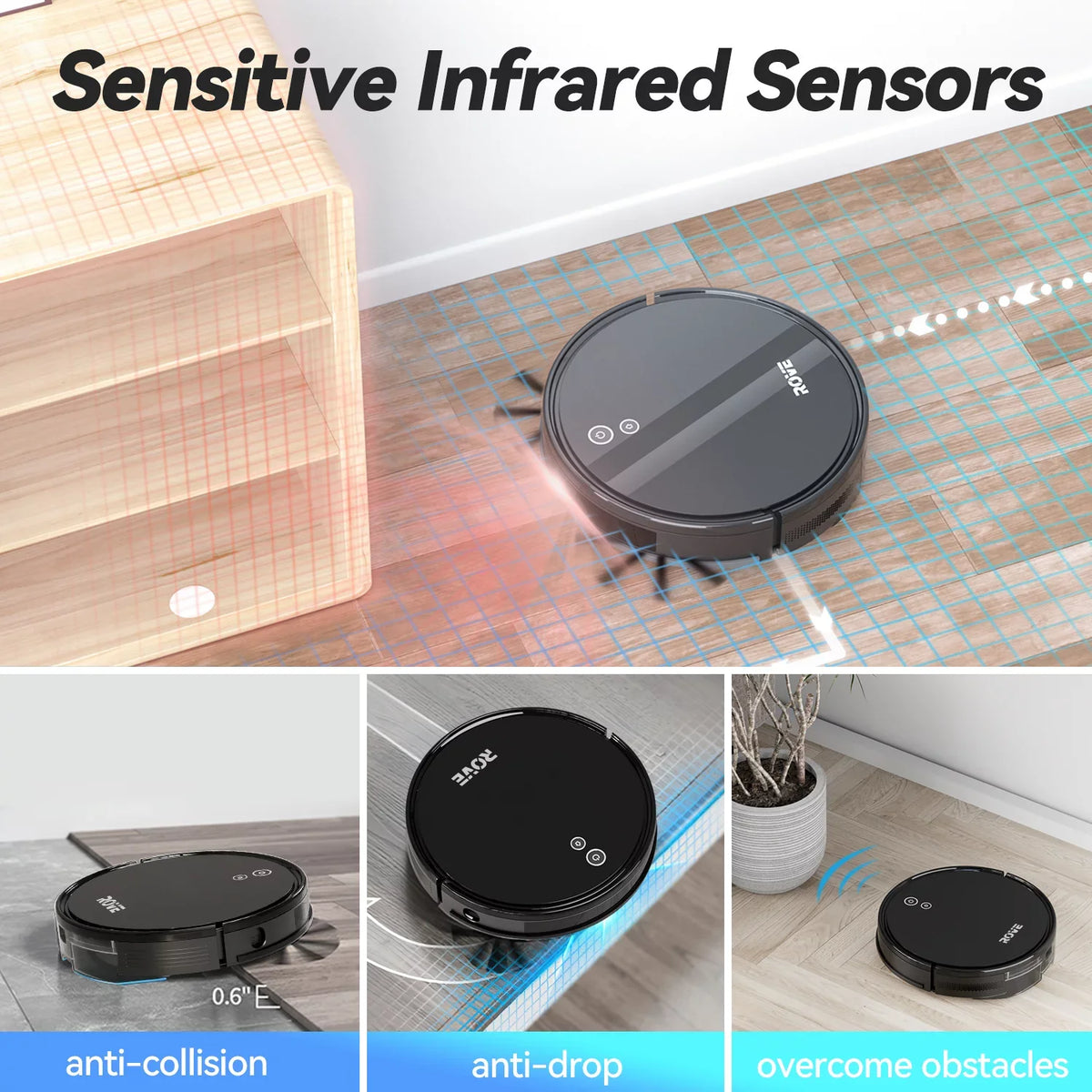Floor Robotic with 2000 Robot 600ML Battery Care, Pa Suction Low & Automatic Cleaner, Ideal Self-Charging, 2600mAh Life Rove Pet Pile Strong and Hard for Carpet Sweeper Dustbin, Vacuum