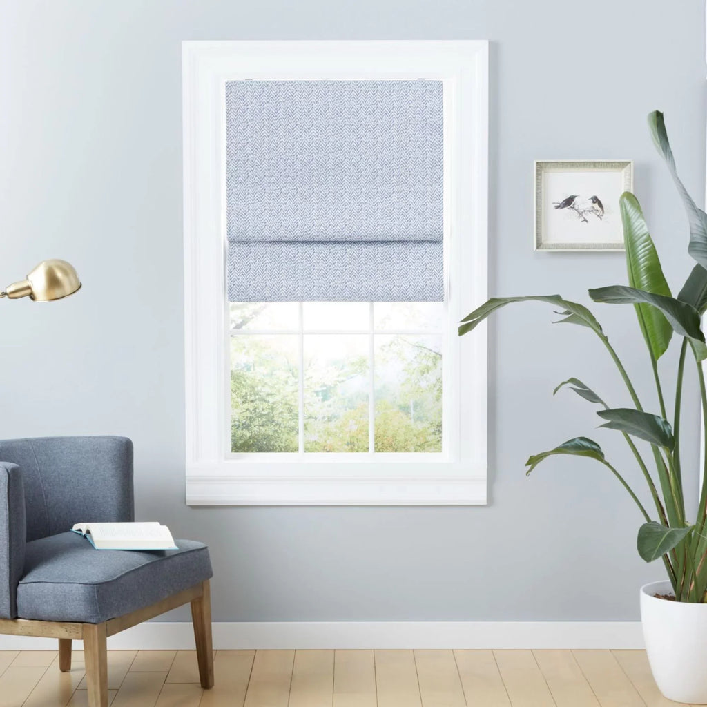 Blackout Esme Exclusive Home Roman Shade, Blue 34"x64", Total Slate