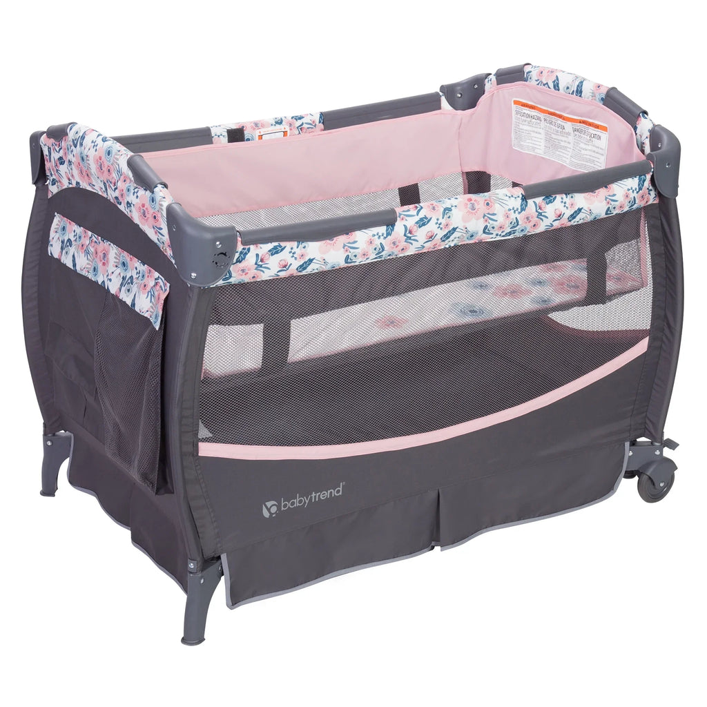 Nursery – Playard with Deluxe Bluebell Trend II Travel Pink Center Baby Bag
