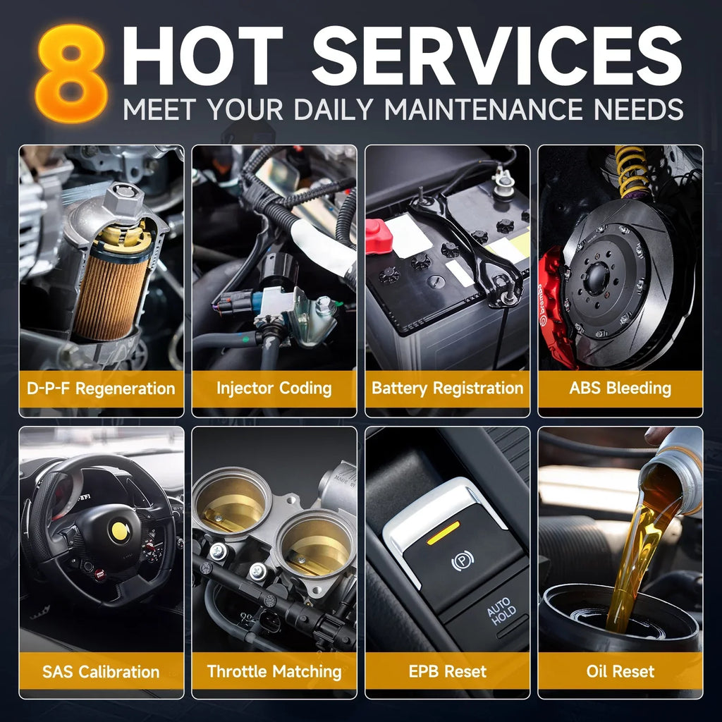 Throttle Reader ABS Scanner SAS Reset Automotive Car Oil Coding 8 OBDII Diagnostic Calibration DPF Elite Scanner BMS AutoVIN Reset setup OBD2 Tool All NT624 Code EPB Foxwell Bleeding Injector Scan