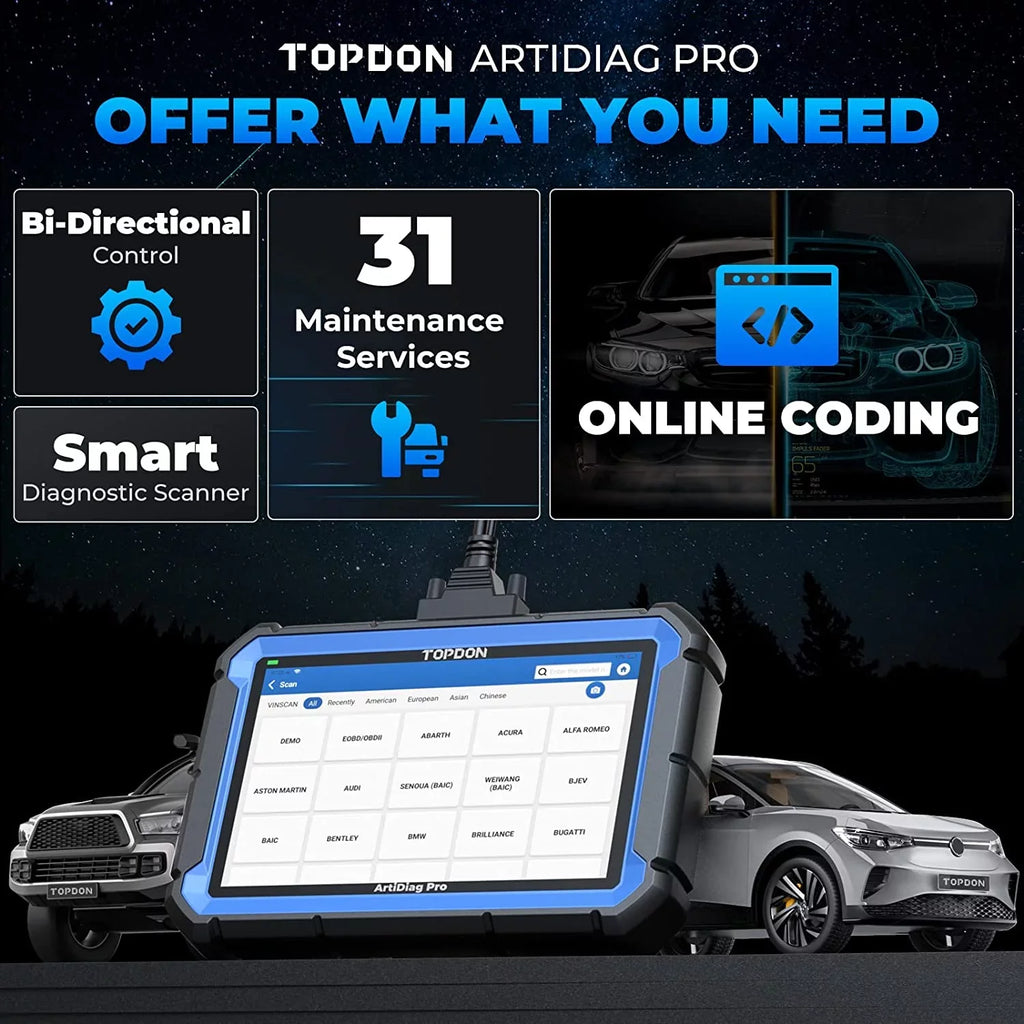 31+Maintenance Free Car Pro Scan Scanner & Update Systems TOPDON OE-Level Full Online-Coding OBD2 Diagnosis, Diagnostic ArtiDiag Tool, 2-Year