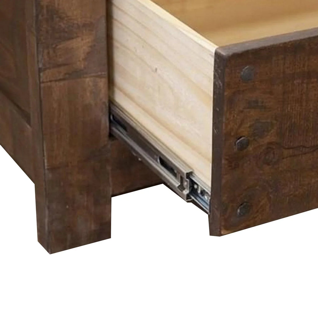Fixed 2 Drawers, Brown Shelves, Finish Benjara Size King Maye Rustic Bed, Deep