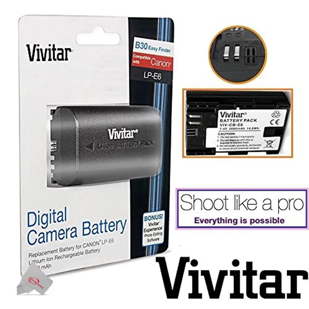 Canon for VIV-CB-E6 Vivitar LP-E6 Pcs Replacement Battery Two