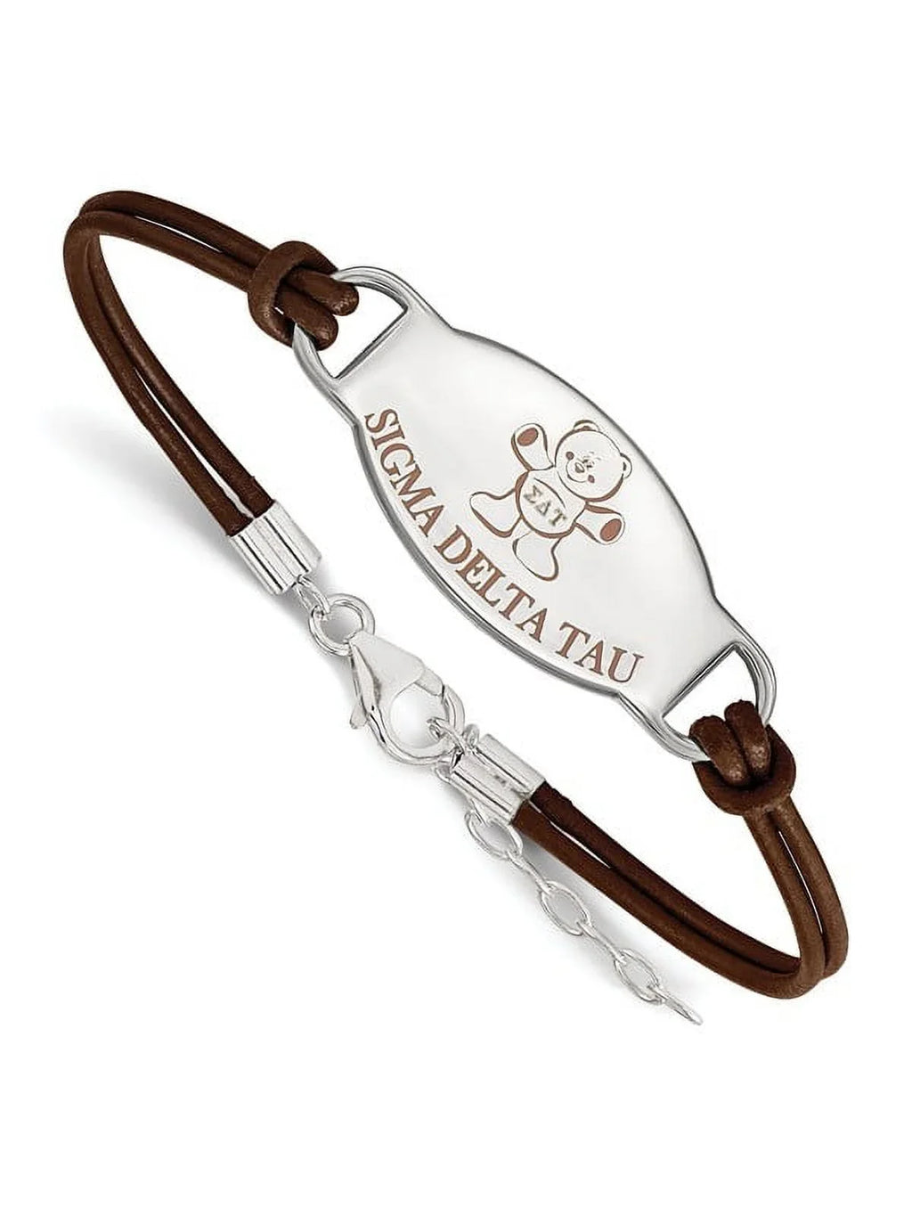 Rh-p Leather LogoArt Bracelet Sigma Oval Enameled Tau Delta S. Sterling