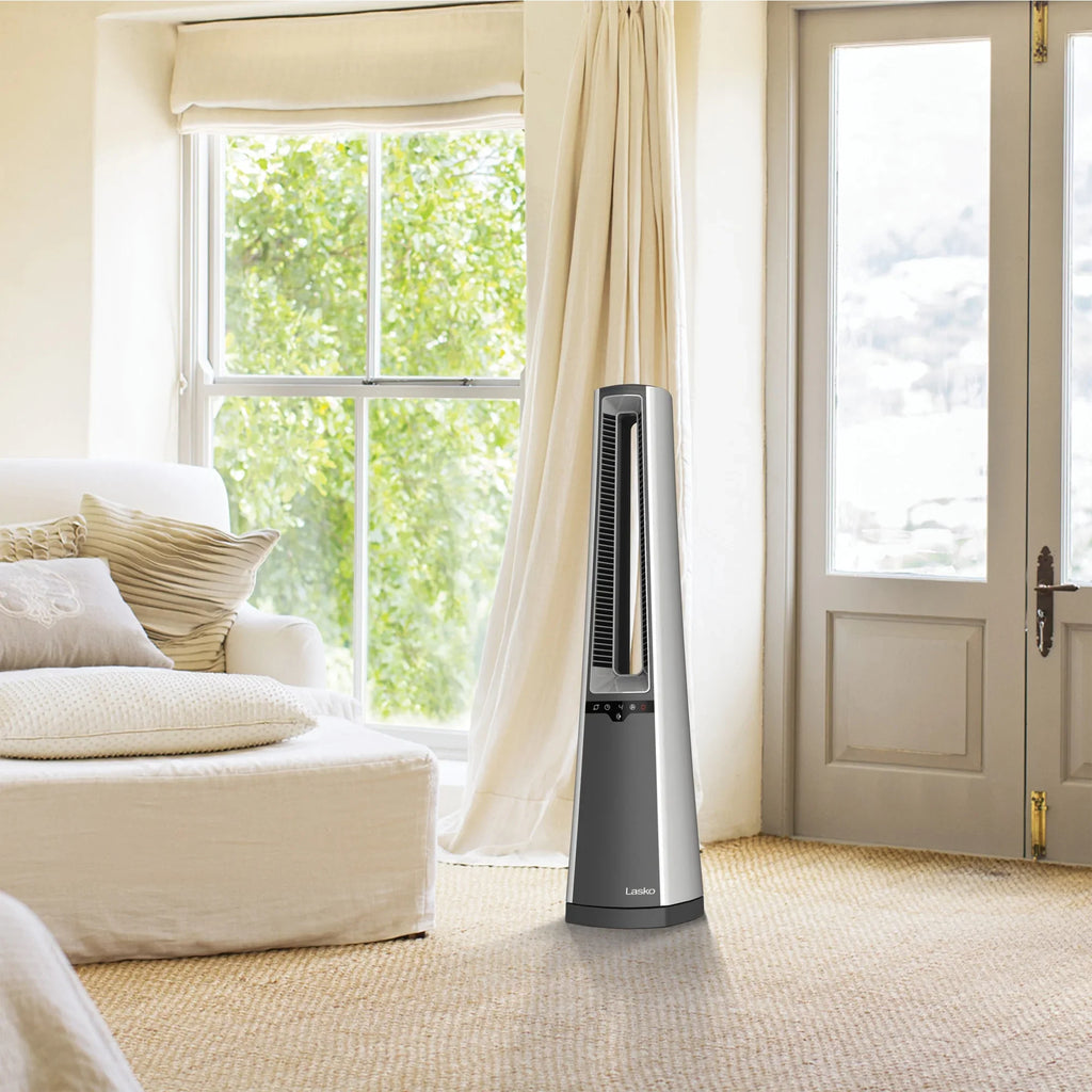 Timer Oscillating Fan Tower Bladeless Lasko and 36" AC615, 4-Speed with New Remote, Gray,