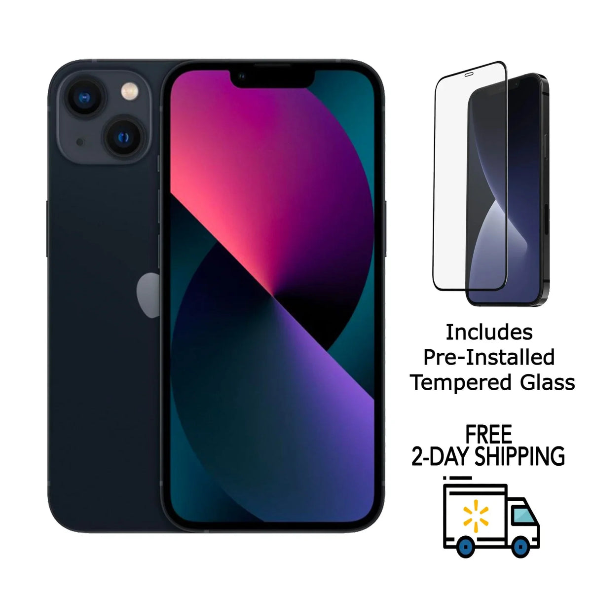 (Grade Pre-Installed Midnight Mini 128GB iPhone C) A2481 (Fully Unlocked) Tempered 13 w/ Pre-Owned Glass