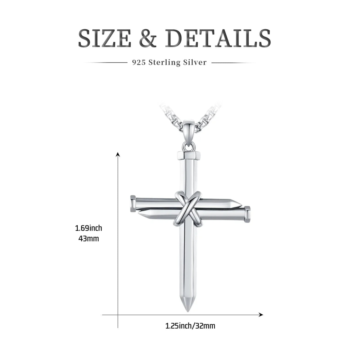 Nail Graduation Religious Midir&Etain Jewelry Solid Men Cross Boys Sterling Gifts Charm Cross 925 Silver Necklace Cross Pendant Necklace Christian for