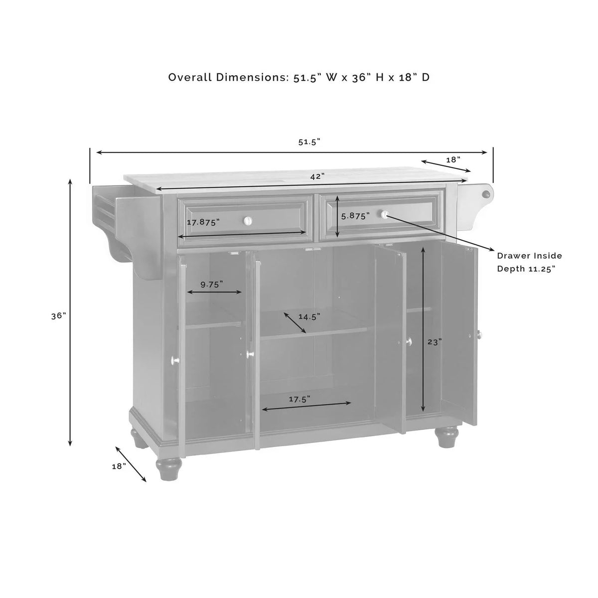 HomeStock Mahogany/White Full Beauty Kitchen Beachy Size Top Island/Cart Stone